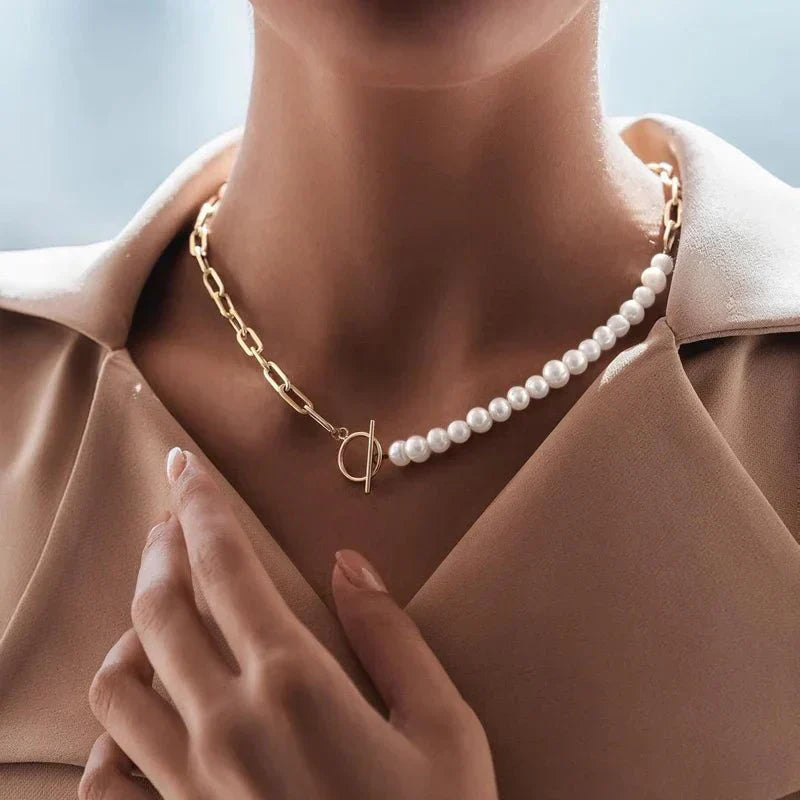 Simple Pearl Chain Bracelet Necklace Set - Cofik