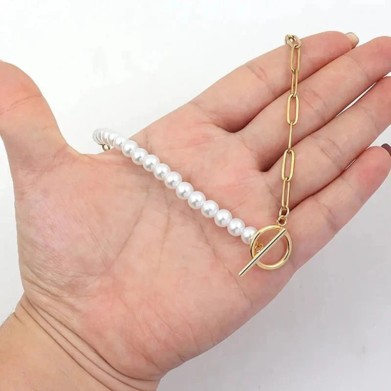 Simple Pearl Chain Bracelet Necklace Set