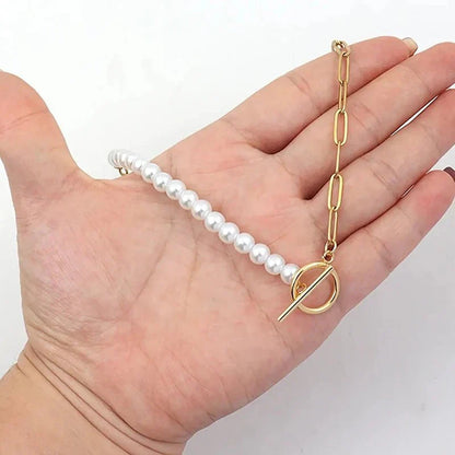 Simple Pearl Chain Bracelet Necklace Set