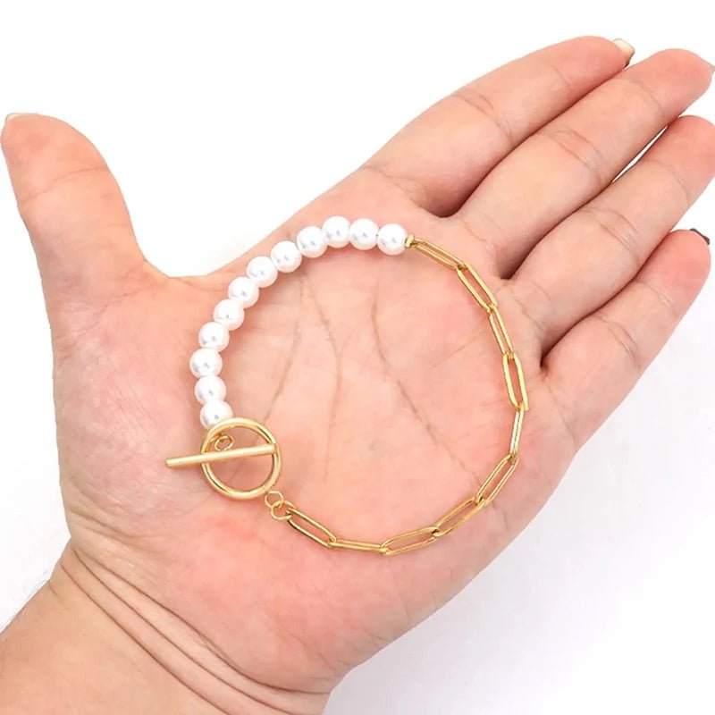 Simple Pearl Chain Bracelet Necklace Set