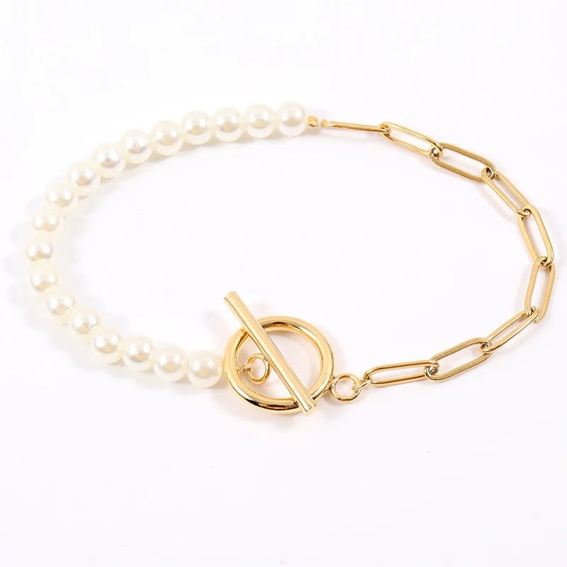Simple Pearl Chain Bracelet Necklace Set