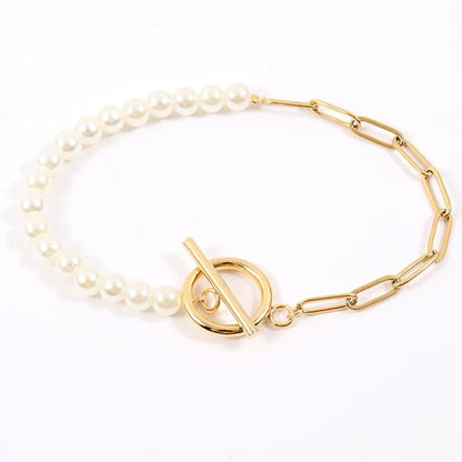 Simple Pearl Chain Bracelet Necklace Set