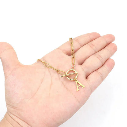 Simple Initial Circle Paperclip Lock Necklace
