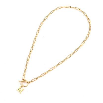 Simple Initial Circle Paperclip Lock Necklace
