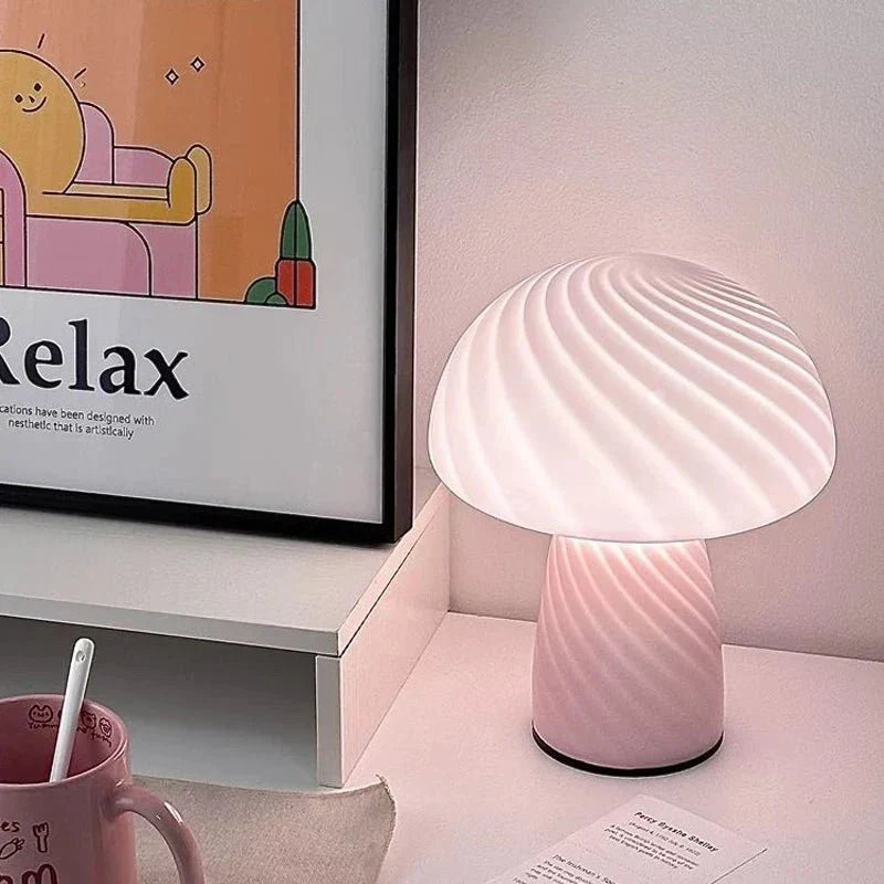Soft Pink Glass Mushroom Desk Lamp