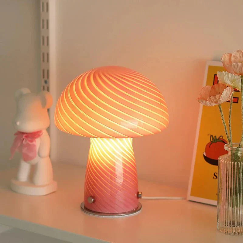 Soft Pink Glass Mushroom Desk Lamp