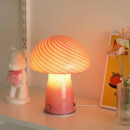 Soft Pink Glass Mushroom Desk Lamp