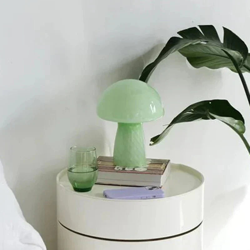 Soft Pink Glass Mushroom Desk Lamp - Cofik