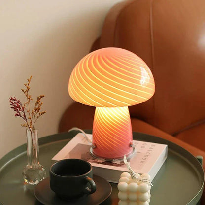 Soft Pink Glass Mushroom Desk Lamp