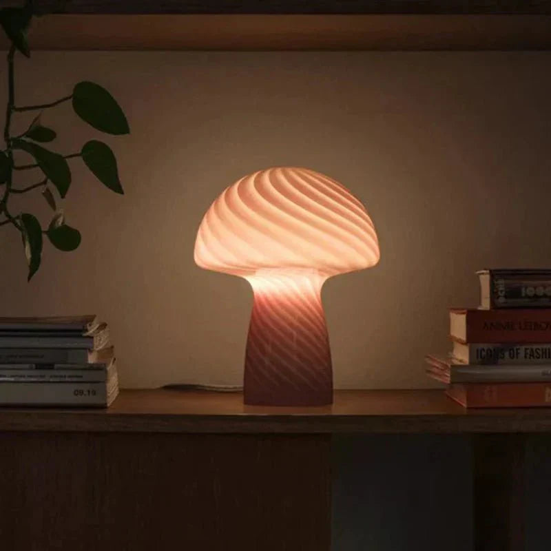 Soft Pink Glass Mushroom Desk Lamp