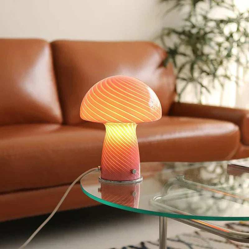 Soft Pink Glass Mushroom Desk Lamp