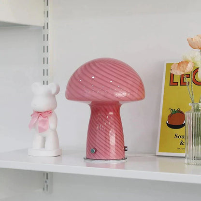 Soft Pink Glass Mushroom Desk Lamp