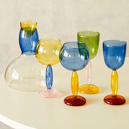 Colorful Glass Chalice and Carafe Set