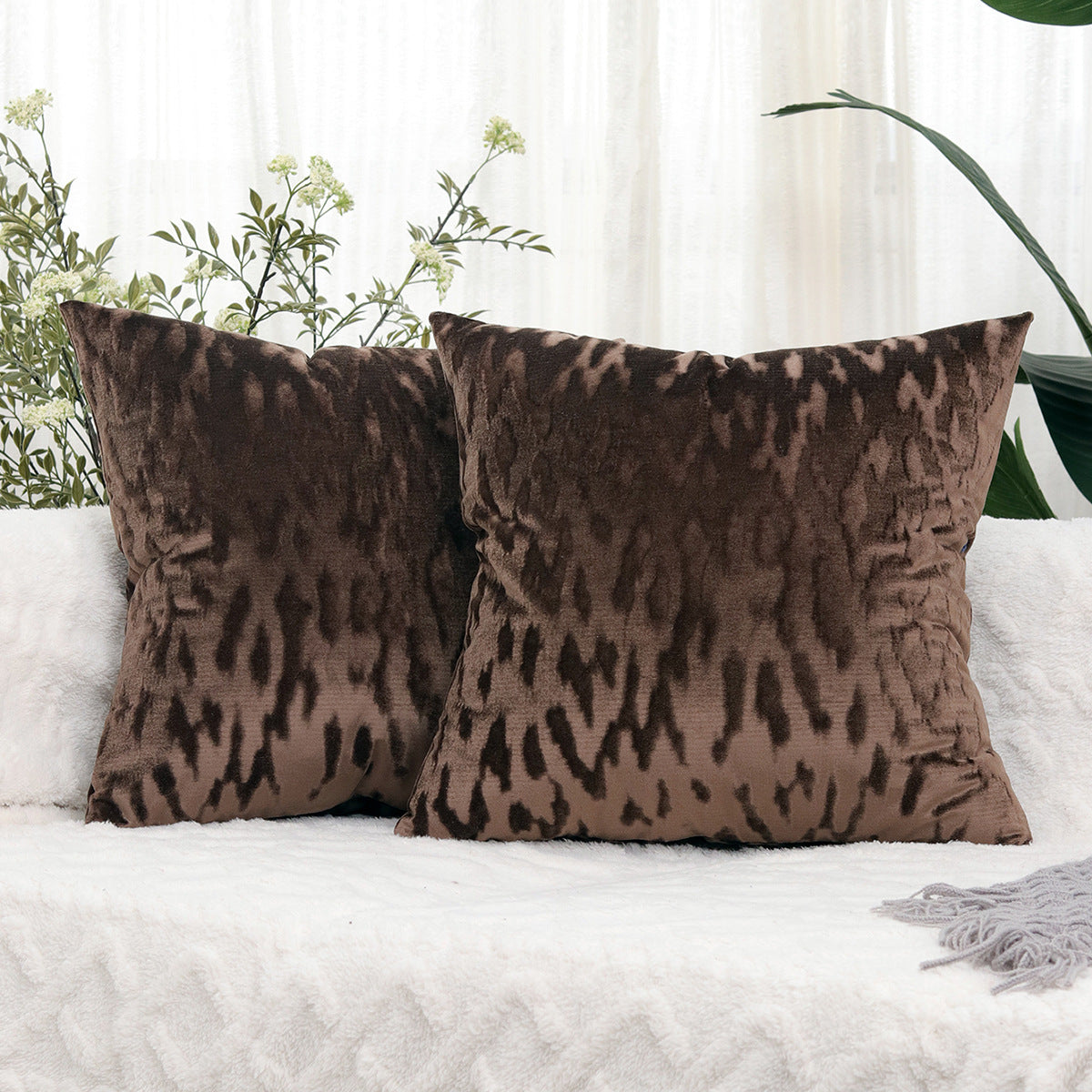 Plush Textured Velvet Square Throw Pillow Covers with Embossed Animal Jacquard