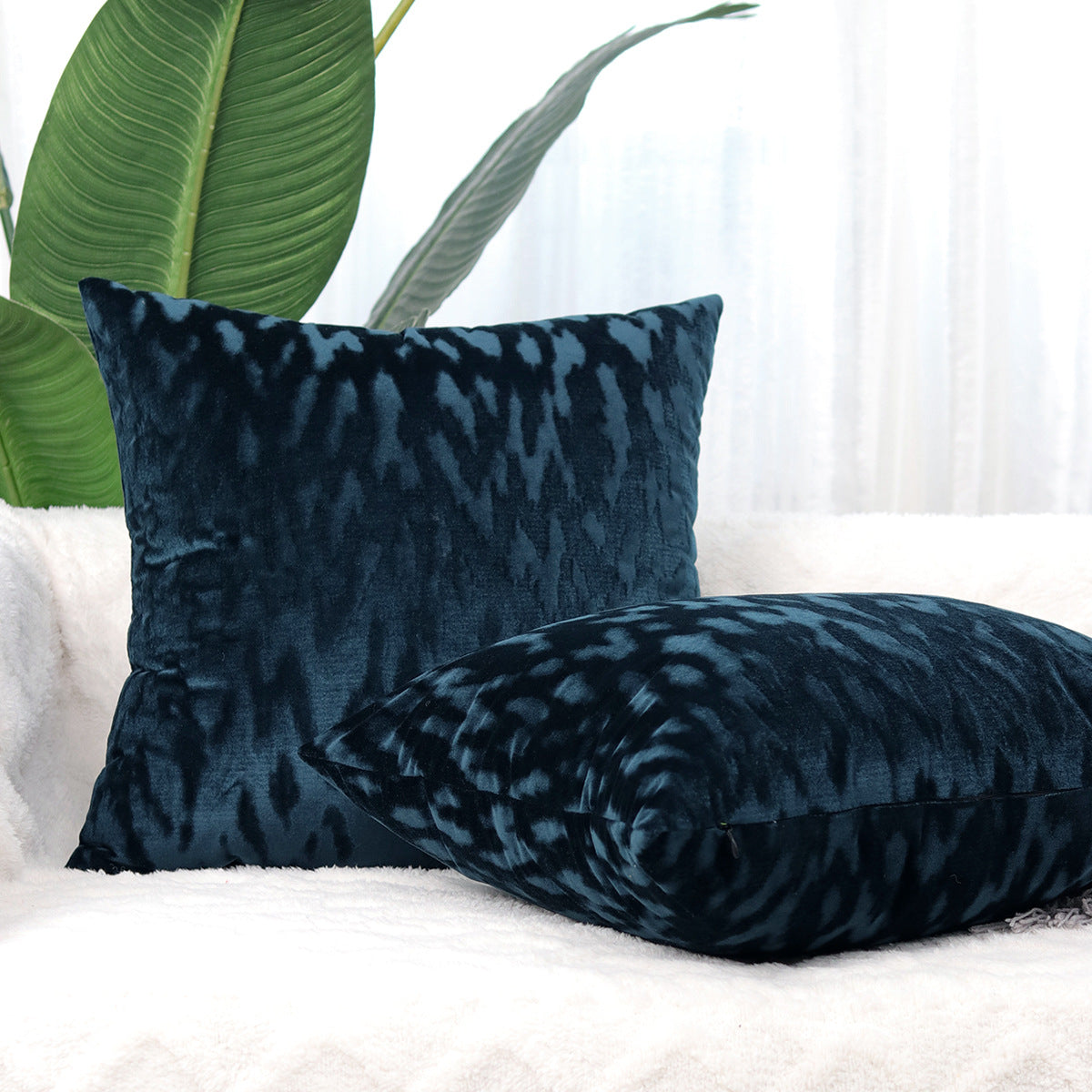 Plush Textured Velvet Square Throw Pillow Covers with Embossed Animal Jacquard
