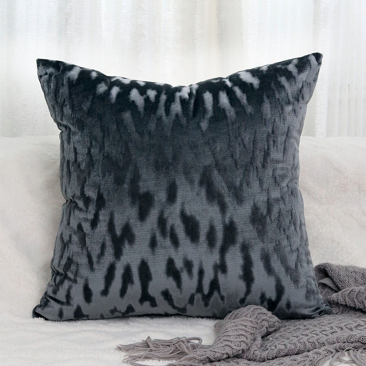 Plush Textured Velvet Square Throw Pillow Covers with Embossed Animal Jacquard