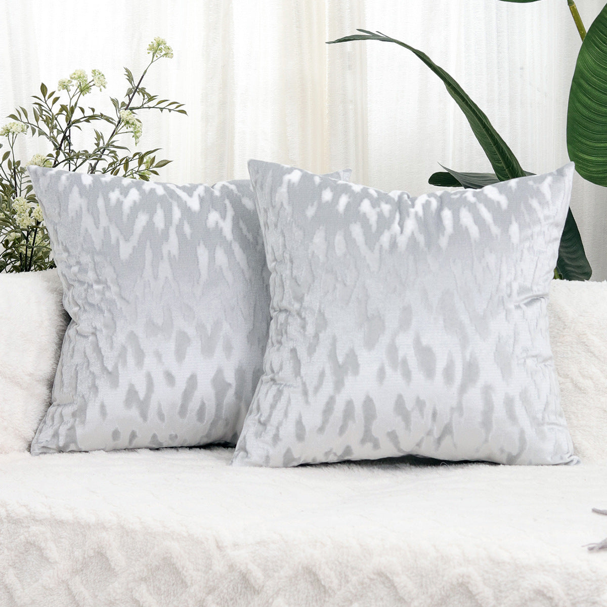 Plush Textured Velvet Square Throw Pillow Covers with Embossed Animal Jacquard
