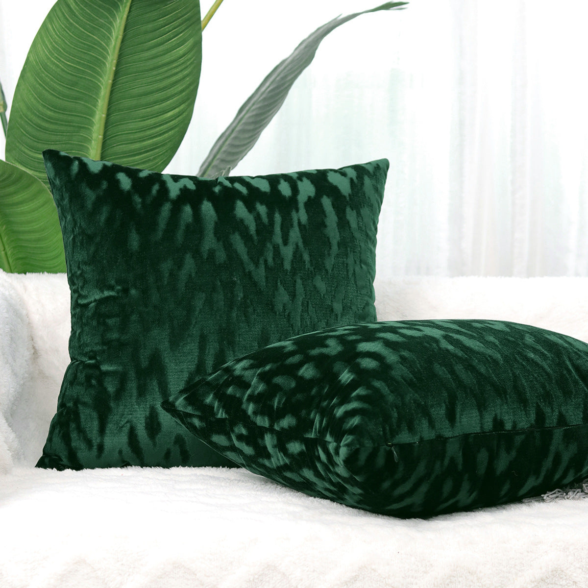Plush Textured Velvet Square Throw Pillow Covers with Embossed Animal Jacquard