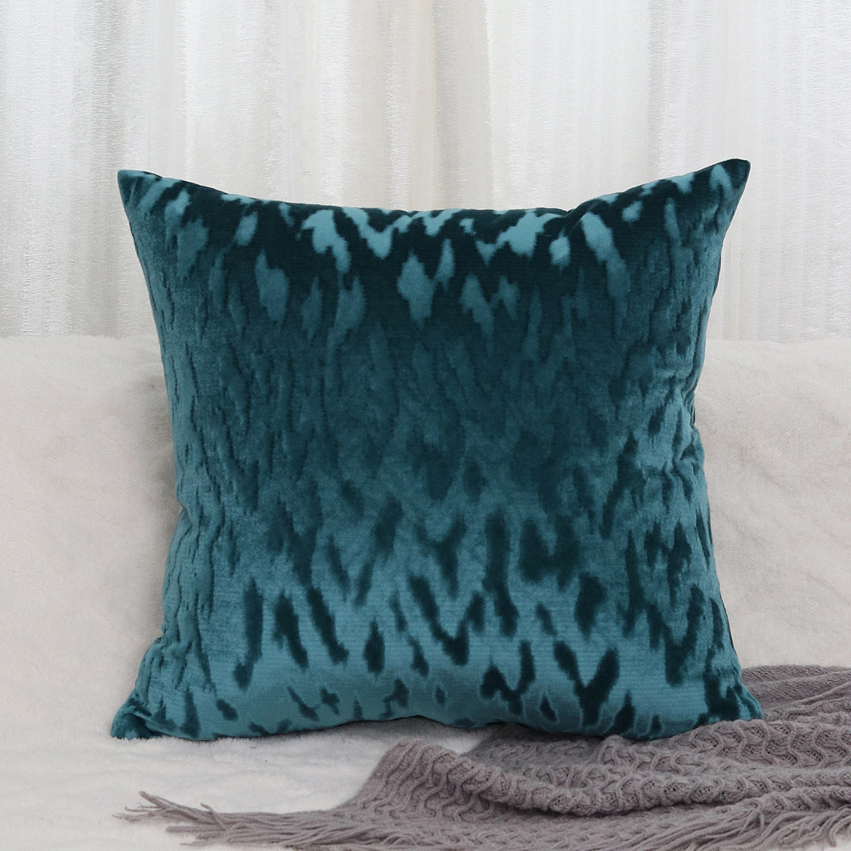 Plush Textured Velvet Square Throw Pillow Covers with Embossed Animal Jacquard