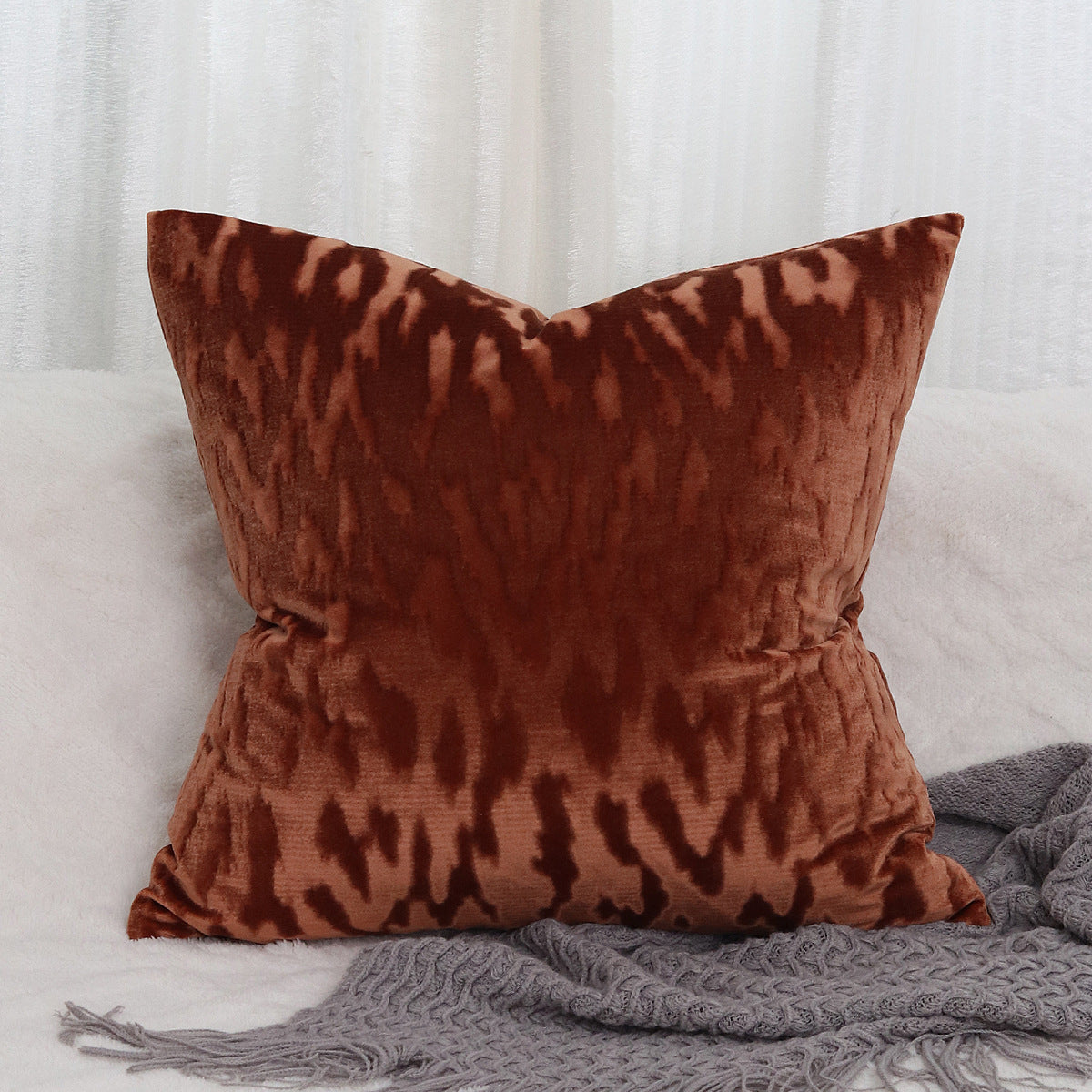 Plush Textured Velvet Square Throw Pillow Covers with Embossed Animal Jacquard