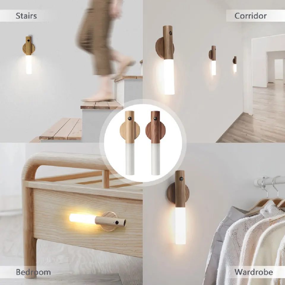 Rechargeable Modern Wooden LED Wall Light