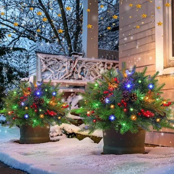 Pre-Lit Christmas Urn Filler with LED Lights and Realistic Pine Cones