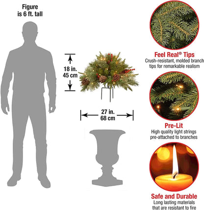 Pre-Lit Christmas Urn Filler with LED Lights and Realistic Pine Cones