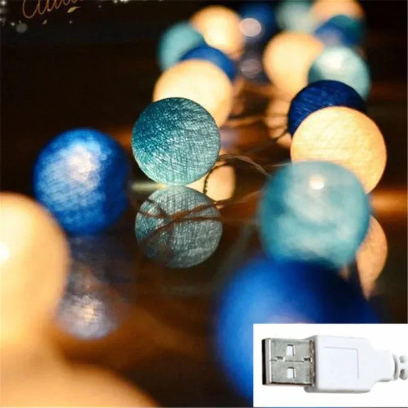 Colorful String Fairy Light Cotton Ball Decor