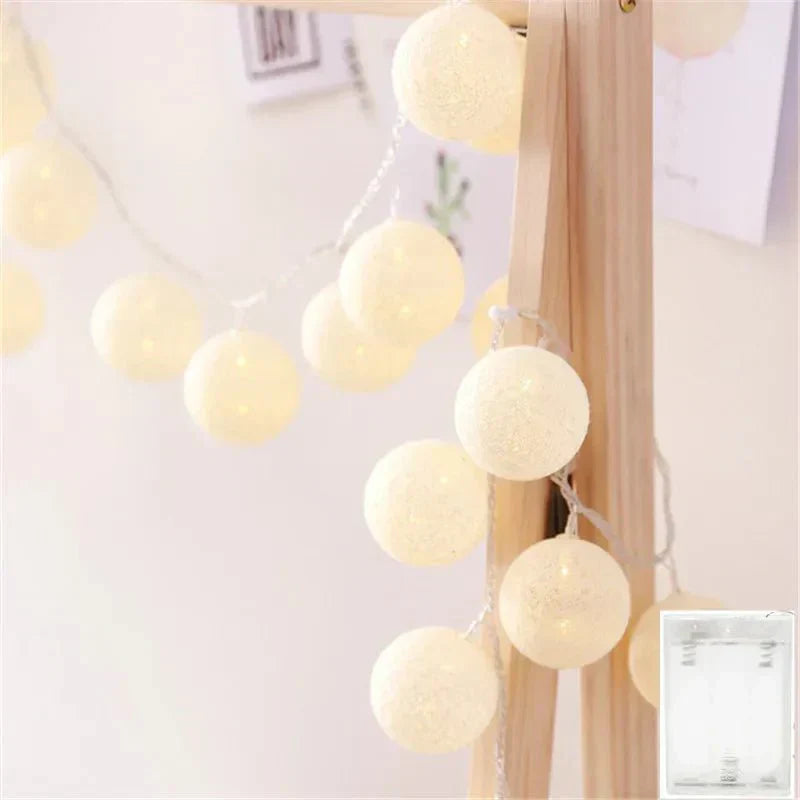 Colorful String Fairy Light Cotton Ball Decor