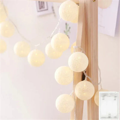 Colorful String Fairy Light Cotton Ball Decor