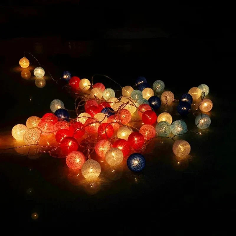 Colorful String Fairy Light Cotton Ball Decor