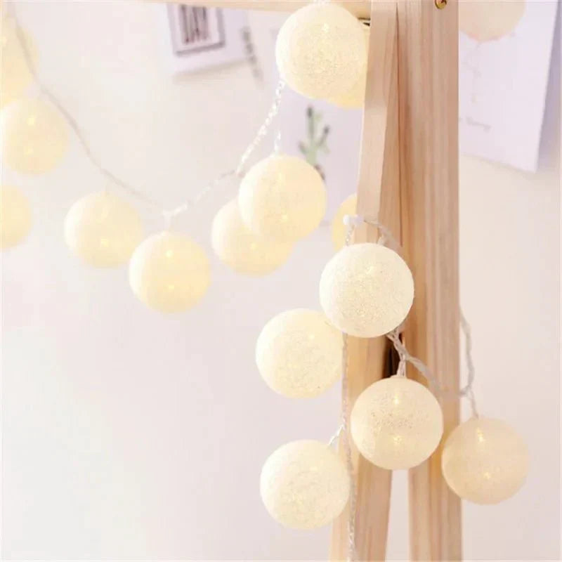 Colorful String Fairy Light Cotton Ball Decor