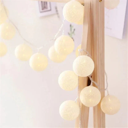 Colorful String Fairy Light Cotton Ball Decor