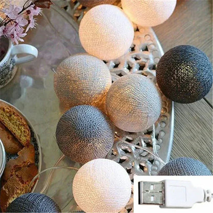 Colorful String Fairy Light Cotton Ball Decor