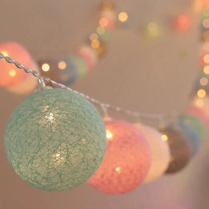 Colorful String Fairy Light Cotton Ball Decor - Cofik