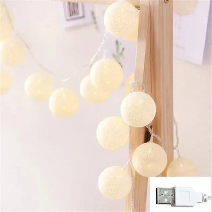 Colorful String Fairy Light Cotton Ball Decor