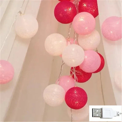Colorful String Fairy Light Cotton Ball Decor