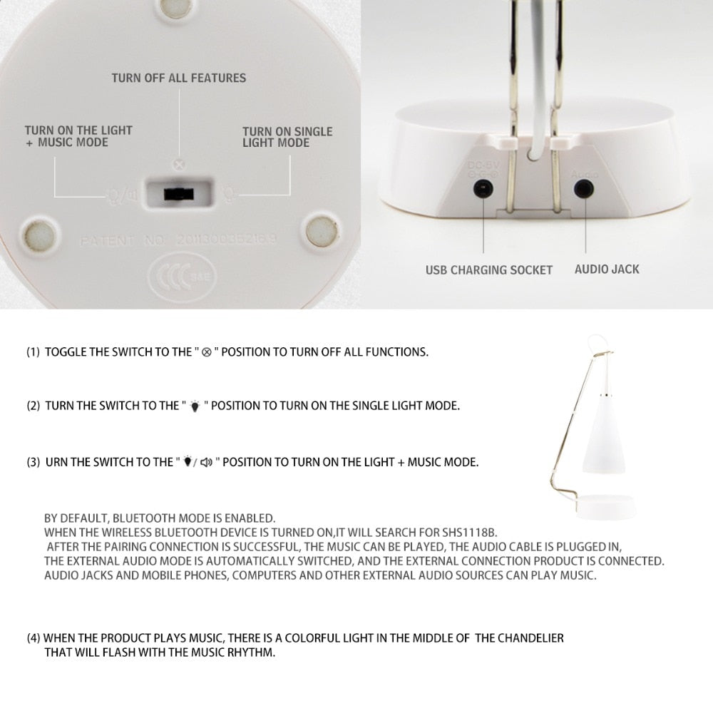 Wireless Bluetooth Desk Lamp with LED Light