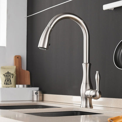 Contemporary Pull-Out Kitchen Faucet - 360° Spin Stainless Steel - Cofik