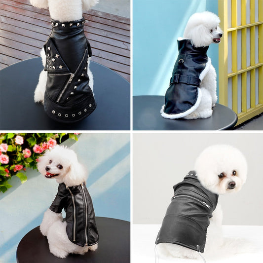 Stylish Faux Leather Dog Coat - Cofik