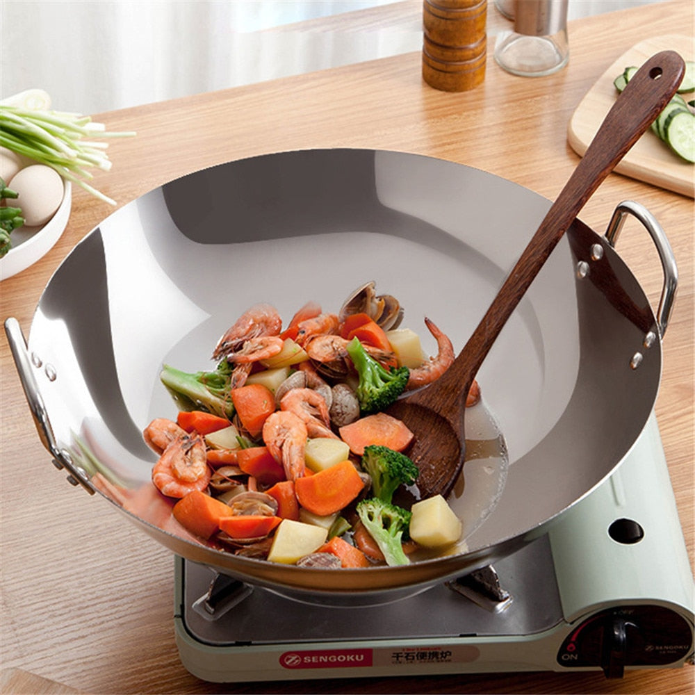 Large Stainless Steel Cooking Wok Pan Set