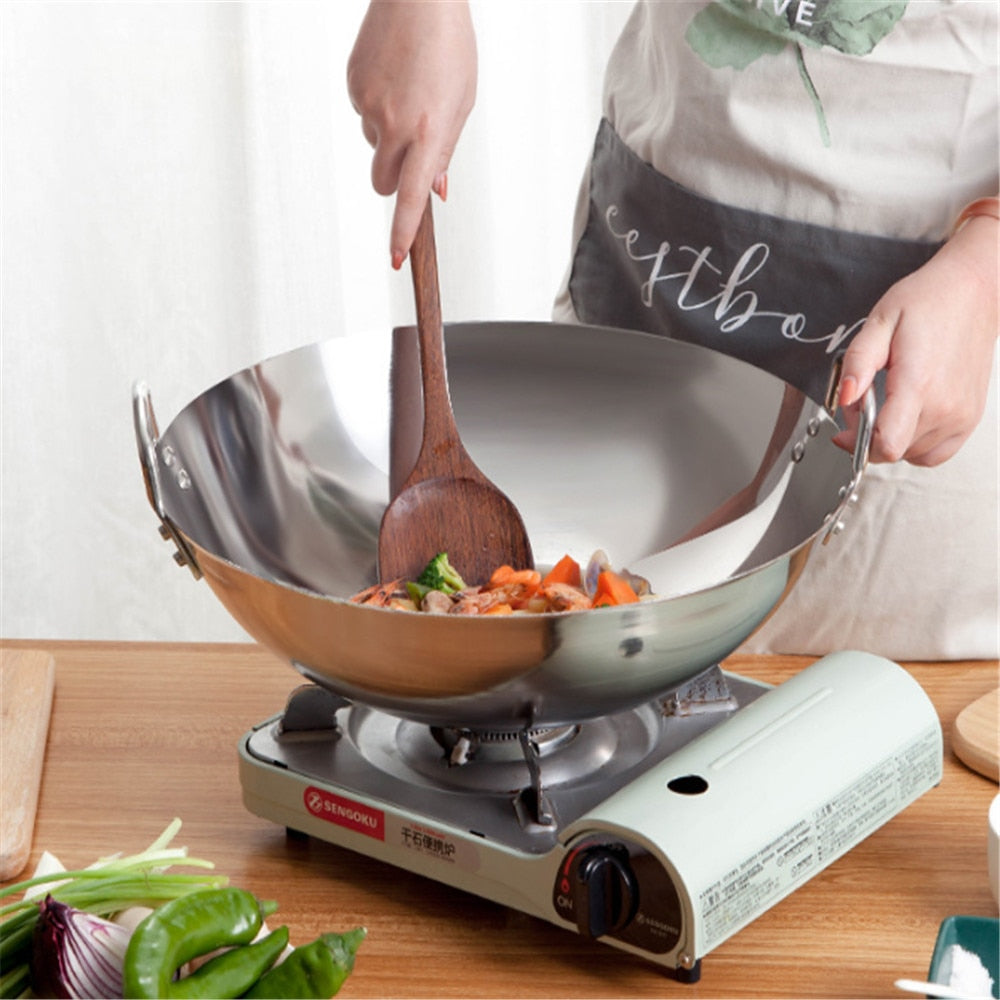 Large Stainless Steel Cooking Wok Pan Set