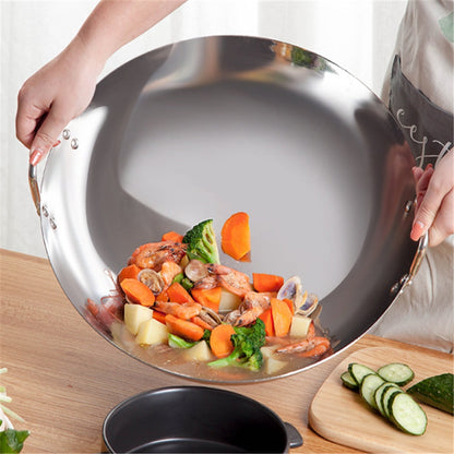 Large Stainless Steel Cooking Wok Pan Set