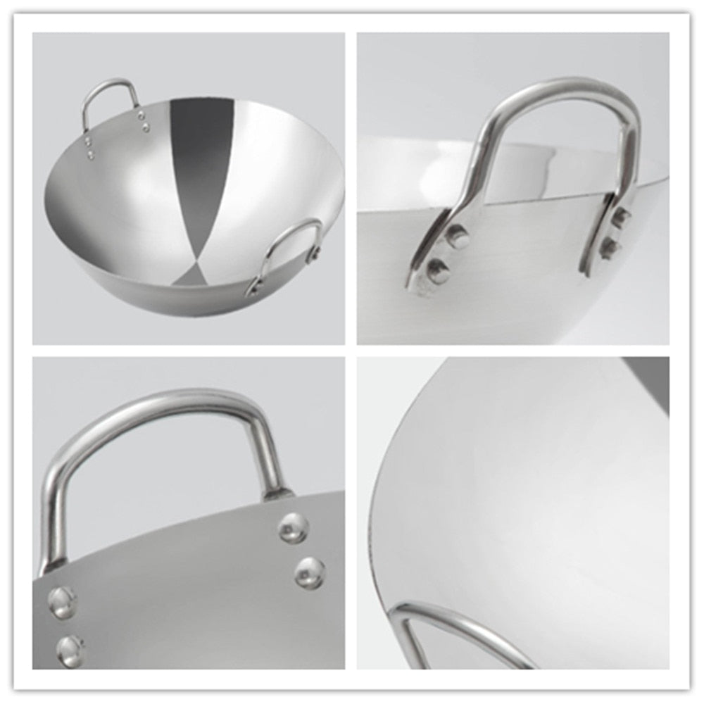 Large Stainless Steel Cooking Wok Pan Set