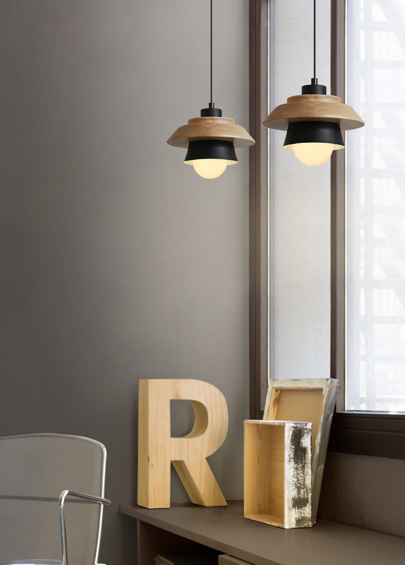 Natural Wood Drop Pendant Light
