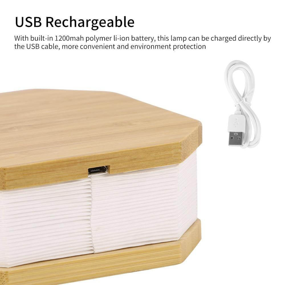 Vintage Style Foldable Wooden USB Table Lamp