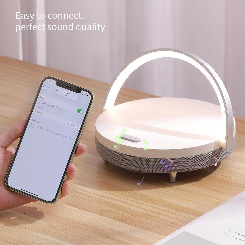 Compact Wooden Bluetooth Speaker Desk Lamp