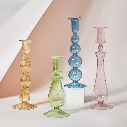 Soft Pink Glass Candle Holder Decorative Table Light - Cofik