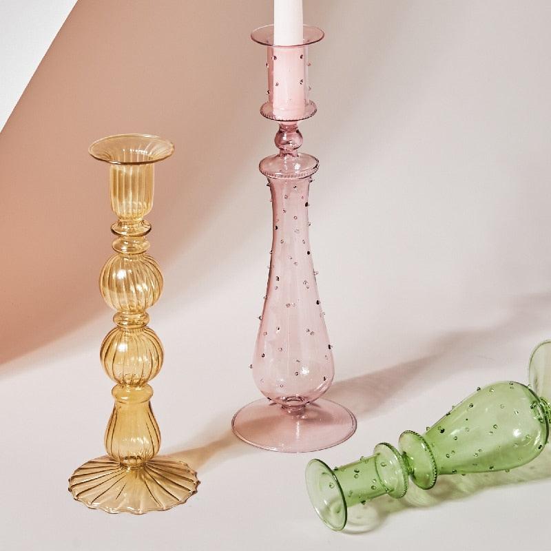 Soft Pink Glass Candle Holder Decorative Table Light