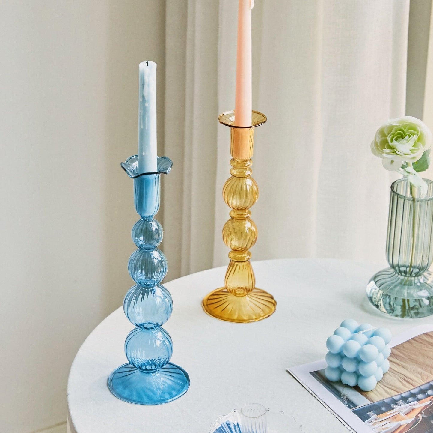 Soft Pink Glass Candle Holder Decorative Table Light